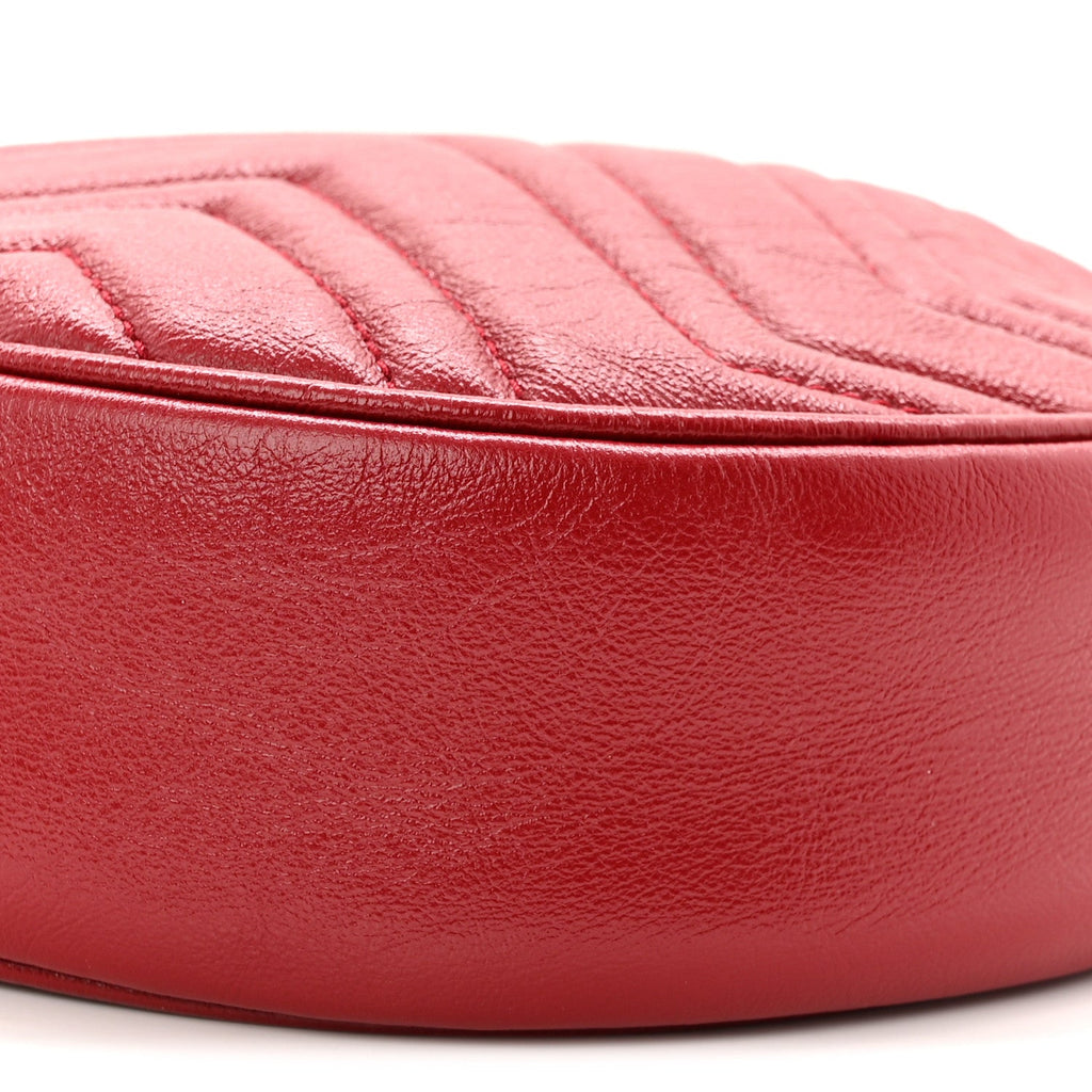 Gucci Glazed Calfskin Matelasse Heart Mini GG Marmont Round Shoulder Bag Romantic Cerise