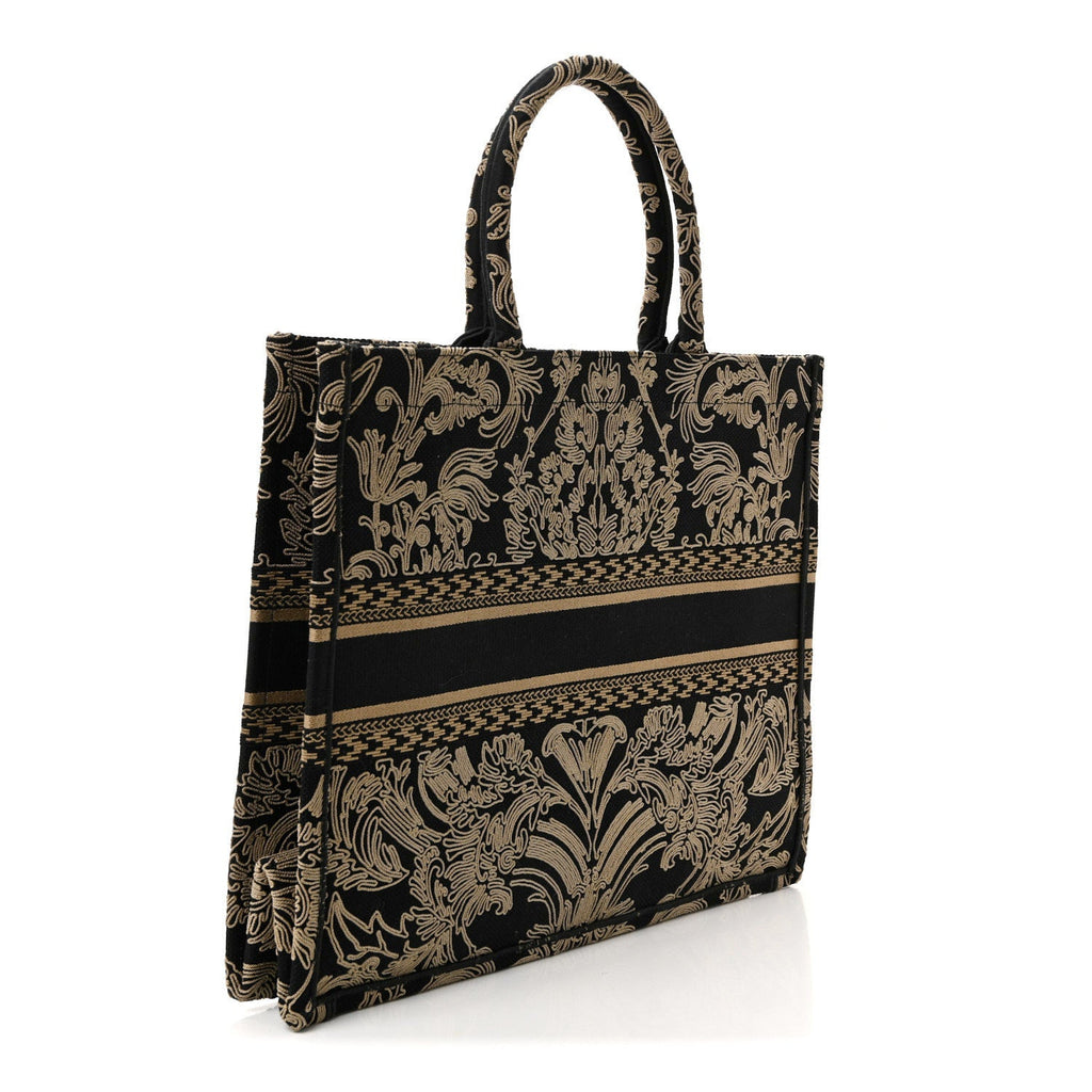 Christian Dior Canvas Embroidered Large Ornamental Cornely Effect Book Tote Black Beige