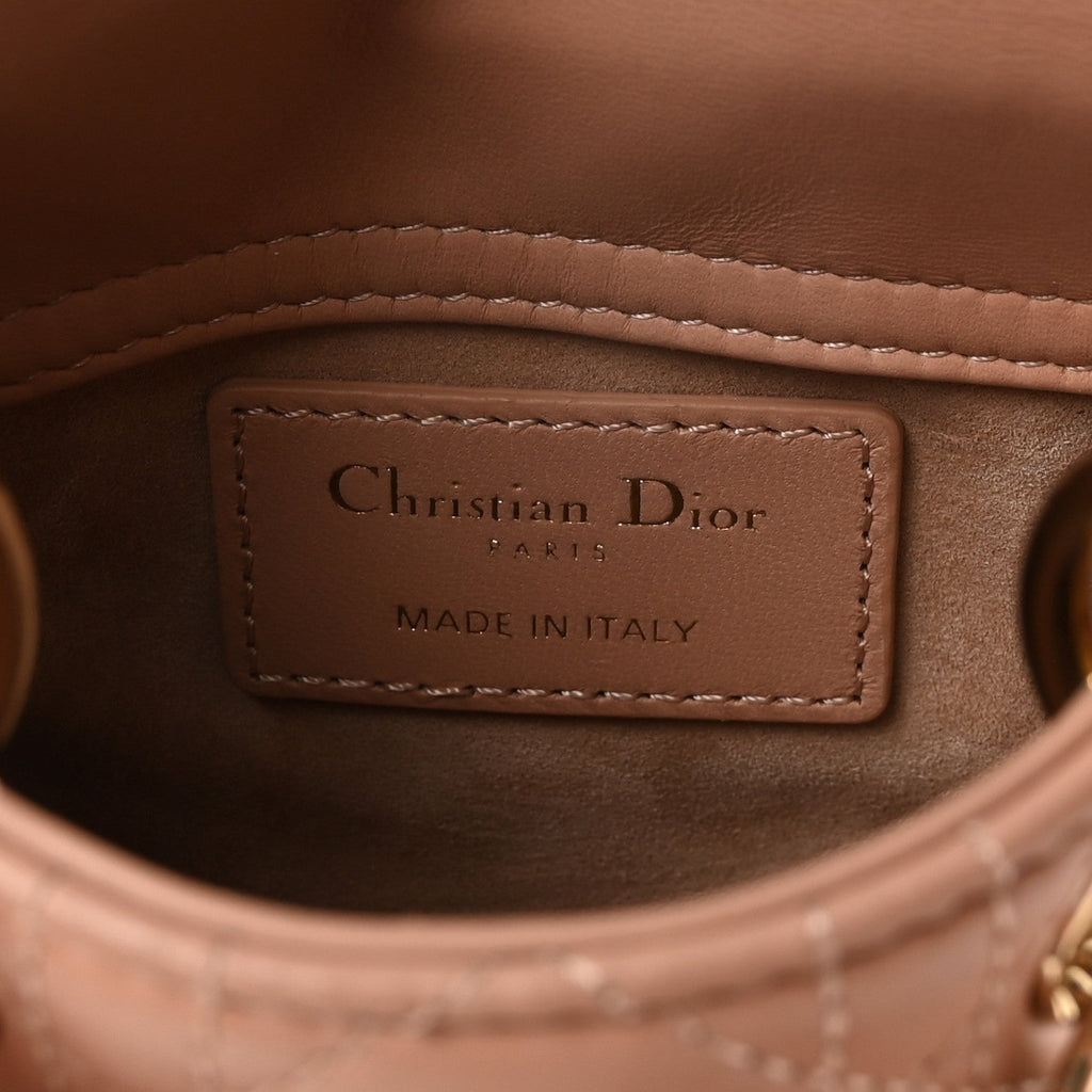 Christian Dior Lambskin Cannage Micro Lady Dior Rose Des Vents