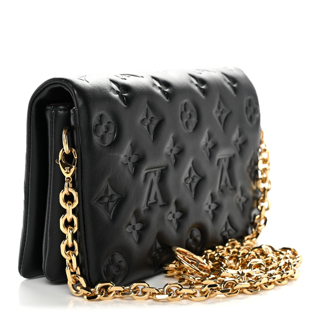 Louis Vuitton Lambskin Embossed Monogram Pochette Coussin Black