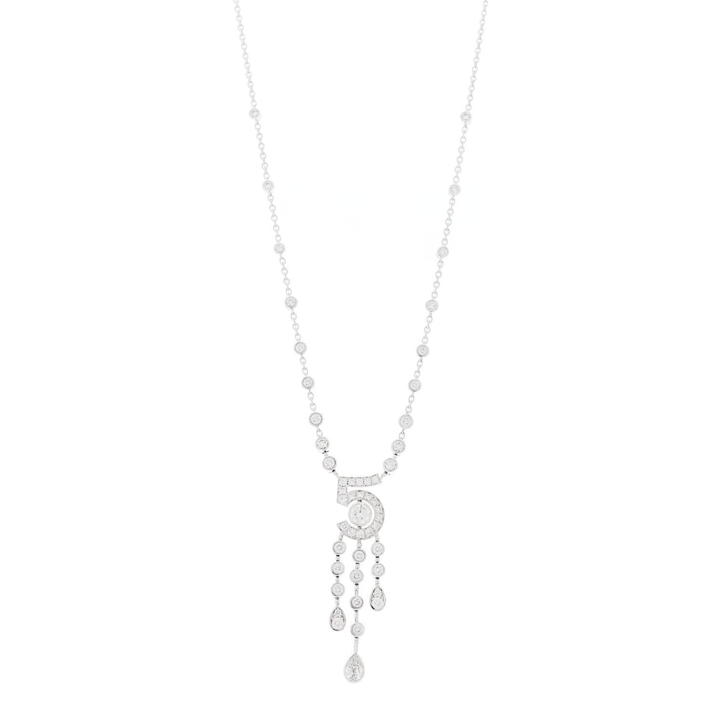 18K White Gold Diamond Eternal No 5 Drop Necklace