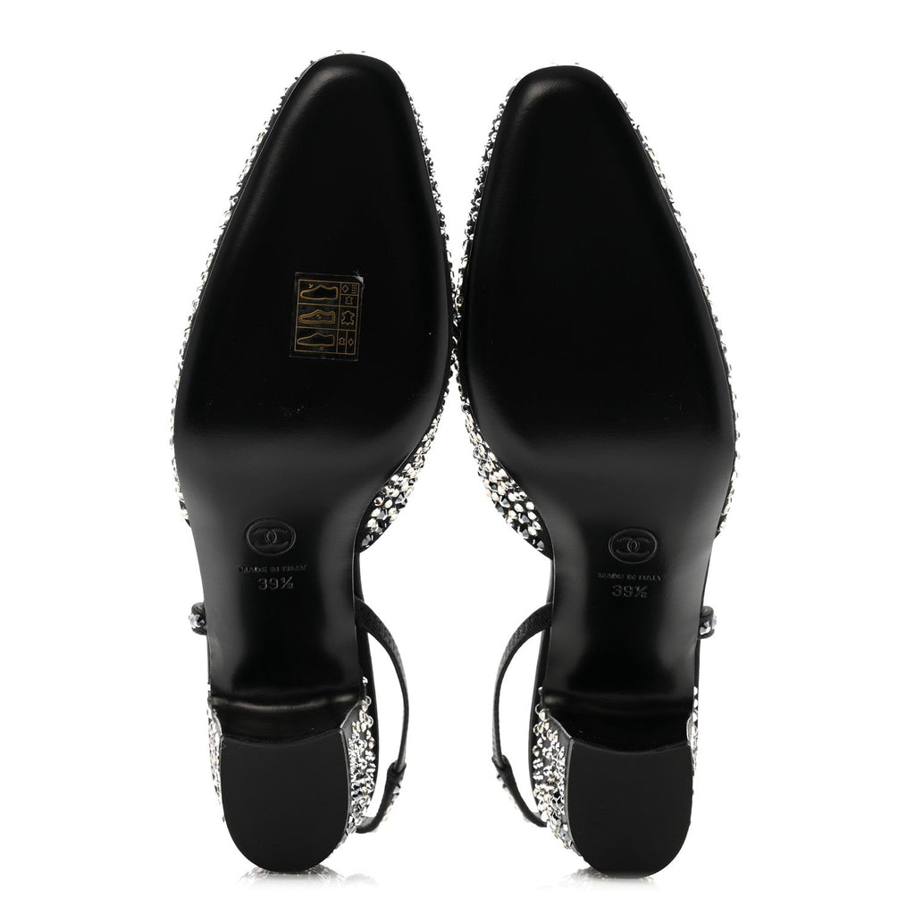 Chanel Strass Cap Toe CC Slingback Pumps 39.5 Black