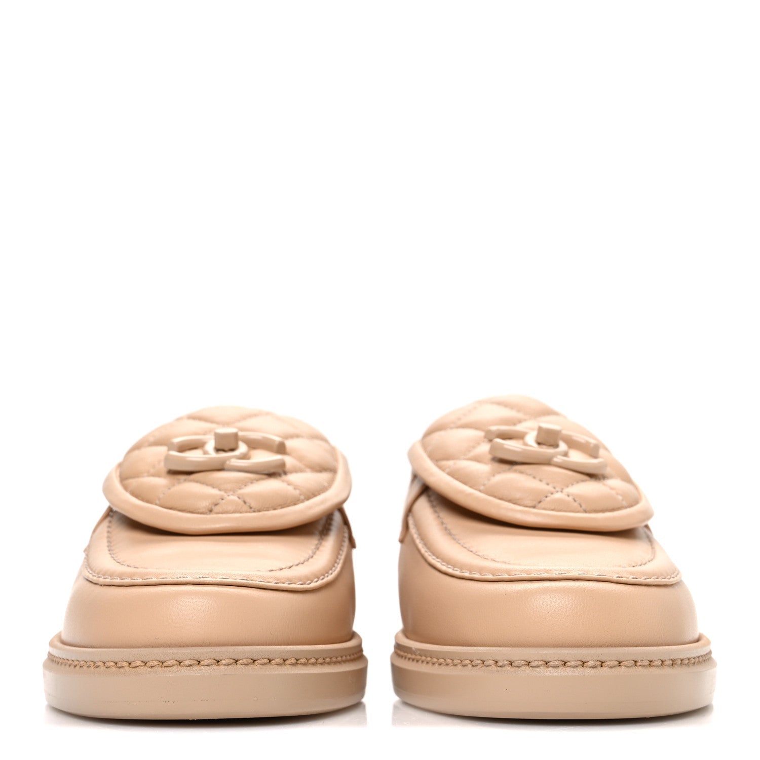 Lambskin Quilted CC Turnlock Moccasins 37 Beige