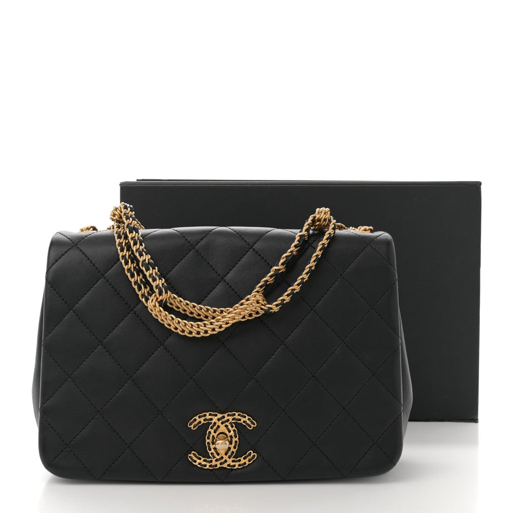Chanel Lambskin Quilted Chain To Chain Flap Black