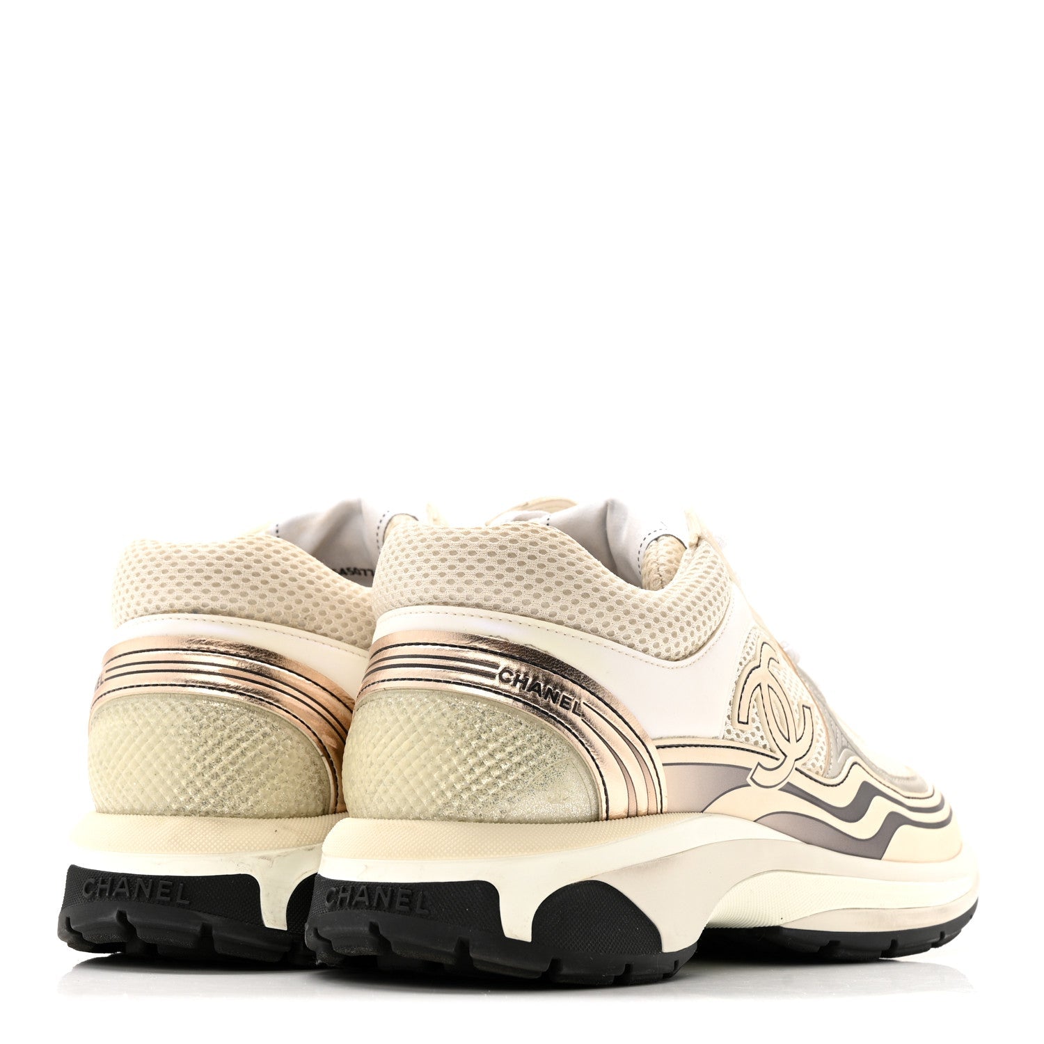 Fabric Laminated Calfskin Stretch CC Sneakers 37 Ivory White Silver