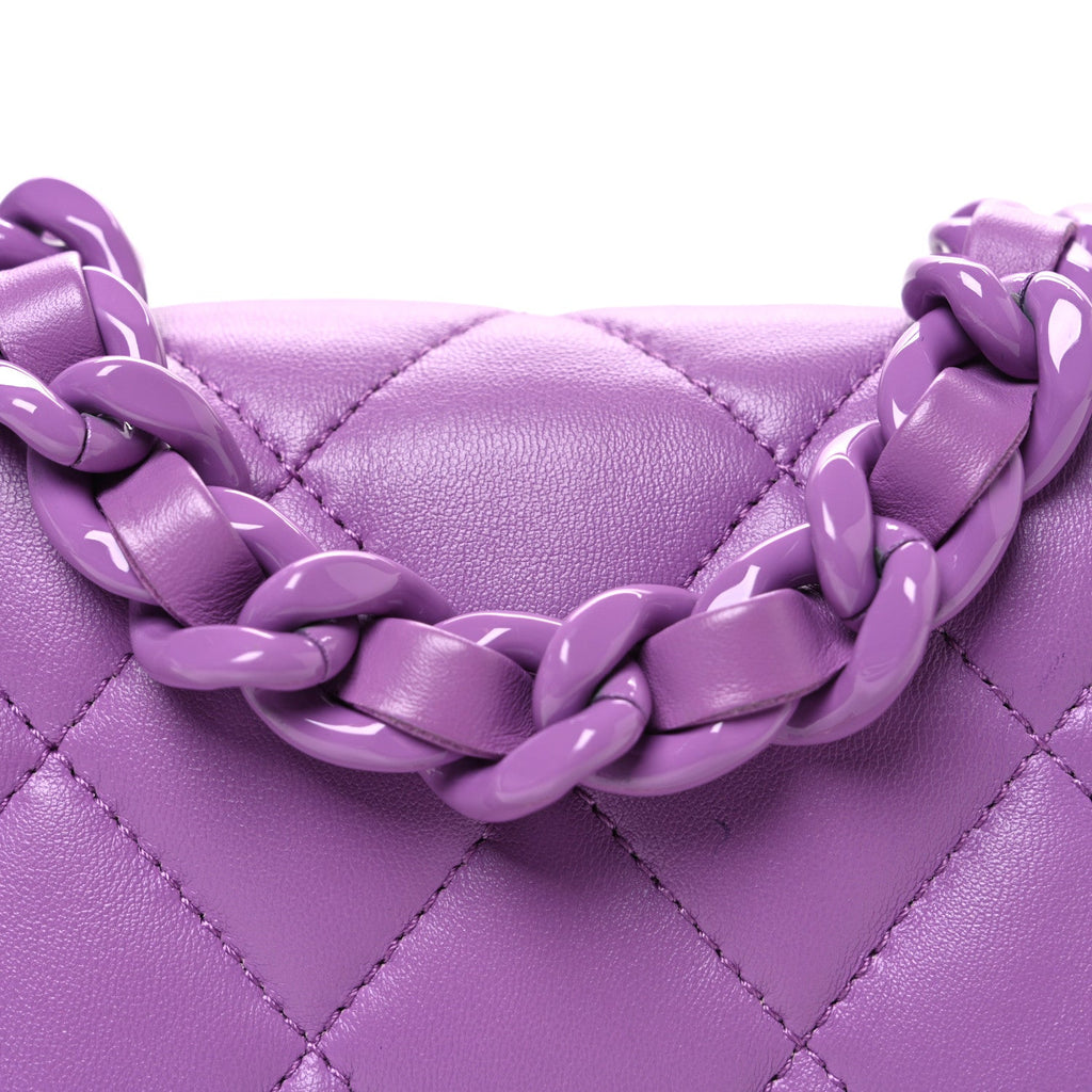 Chanel Lambskin Quilted Mini Lacquered Chain Flap Purple