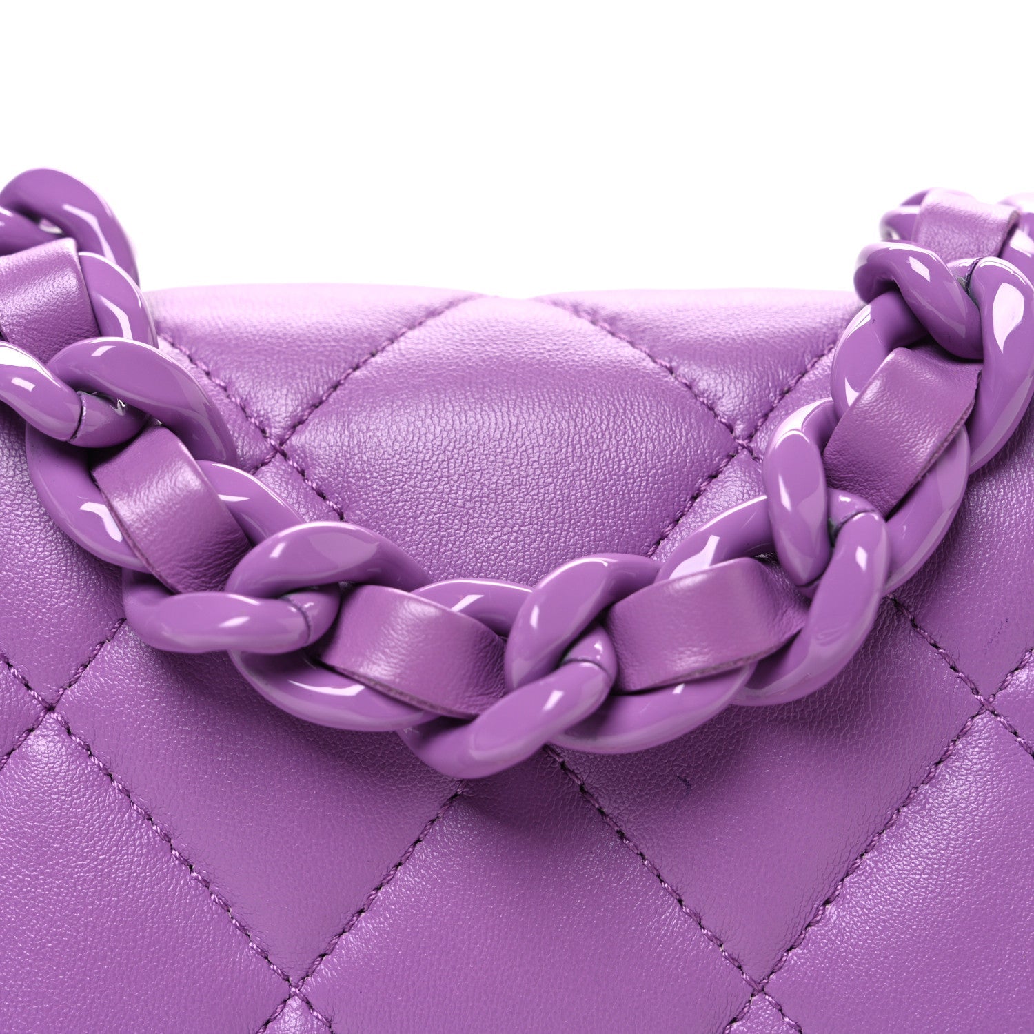 Chanel Lambskin Quilted Mini Lacquered Chain Flap Purple