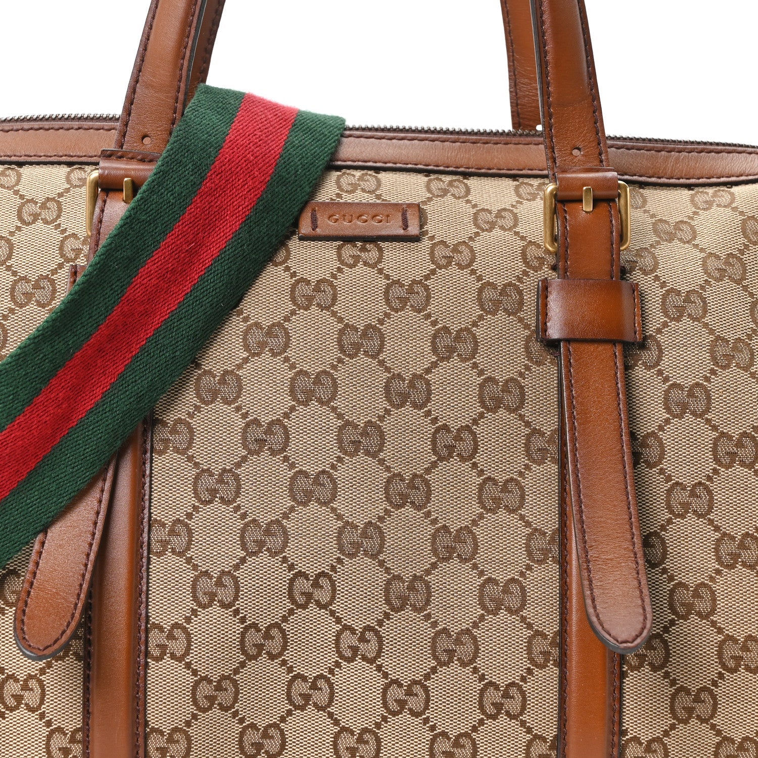 Gucci Monogram Medium Lady Web Boston Bag Beige Cuir