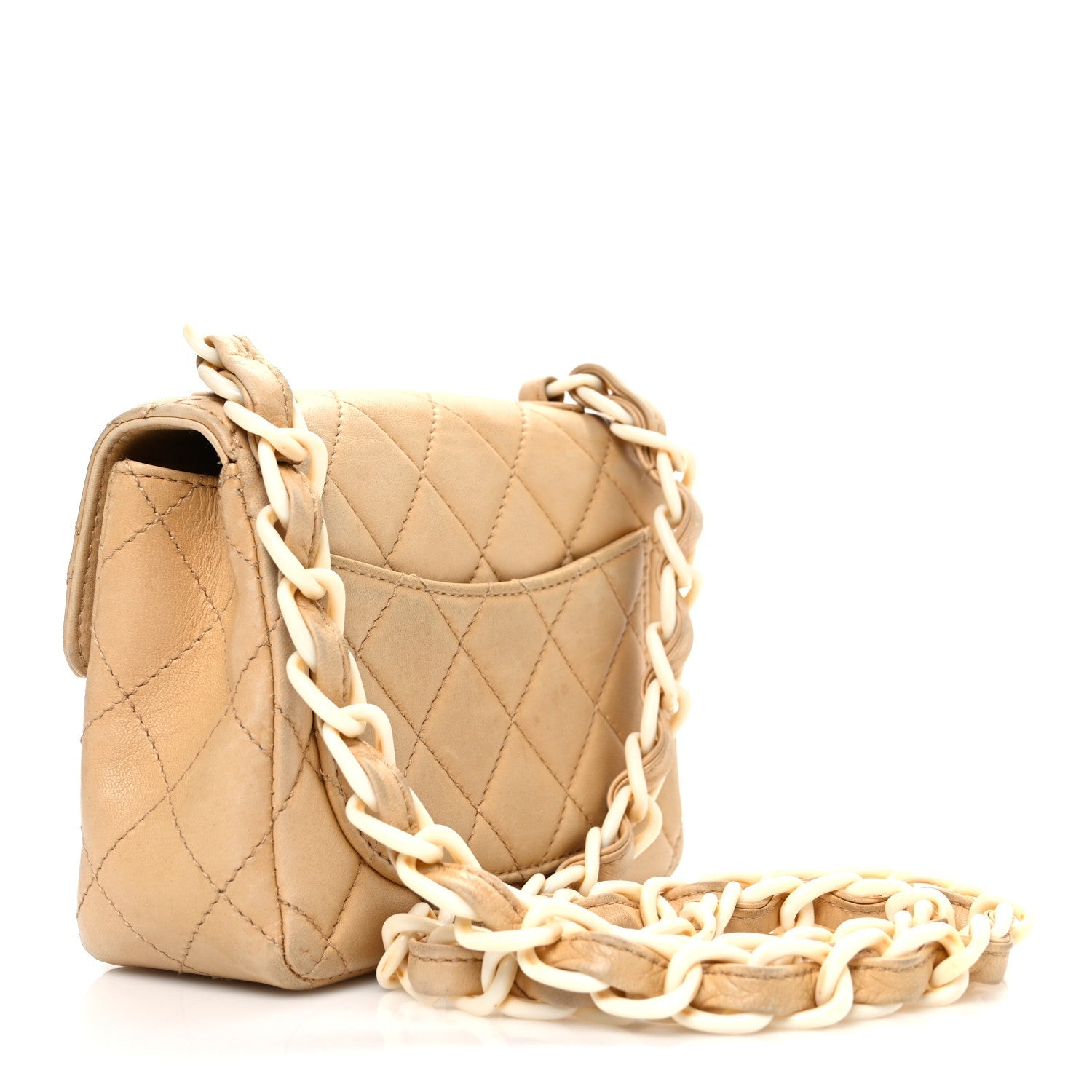 Chanel Lambskin Quilted Bekko Resin Mini Square Flap Beige