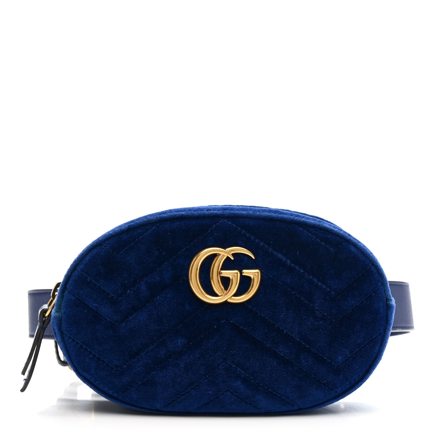 Gucci Velvet Matelasse GG Marmont Belt Bag 85 34 Cobalt Blue