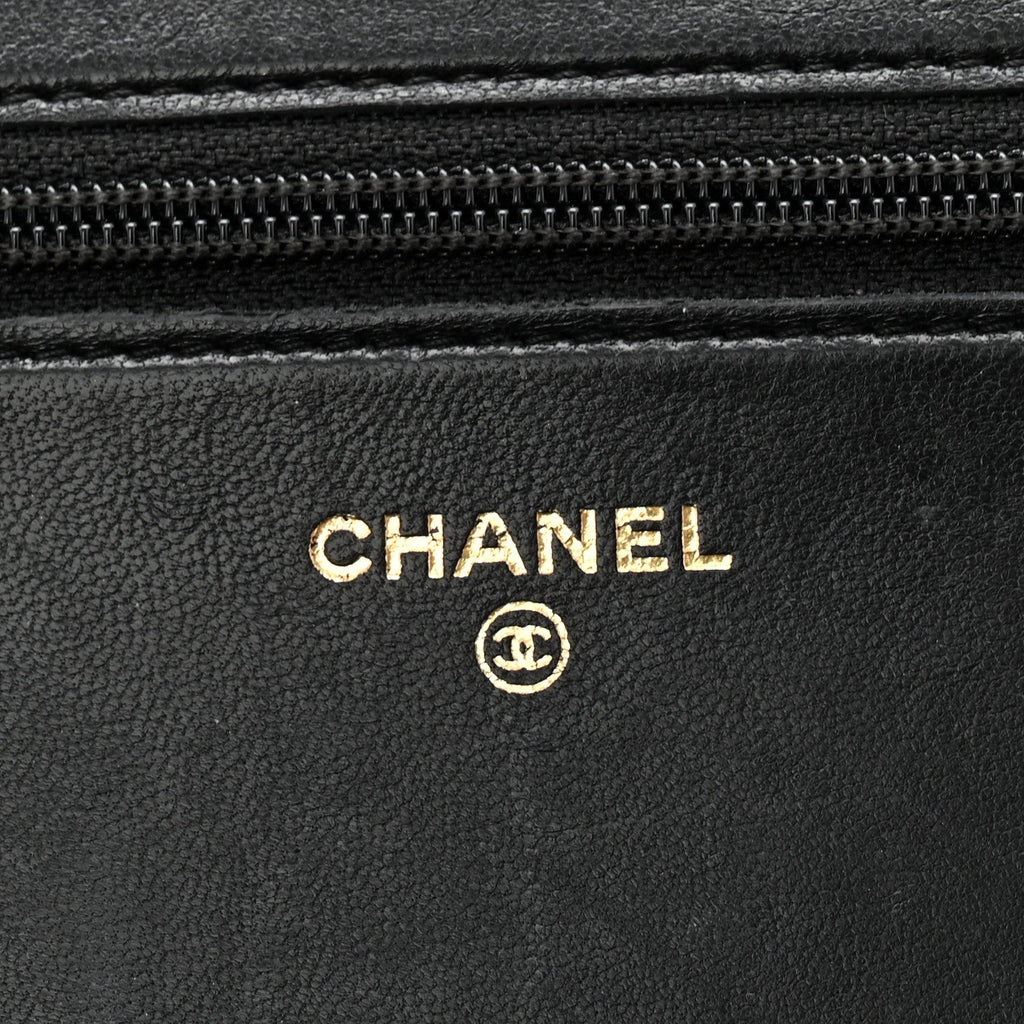 Chanel Lambskin Chevron Boy Wallet On Chain WOC Black