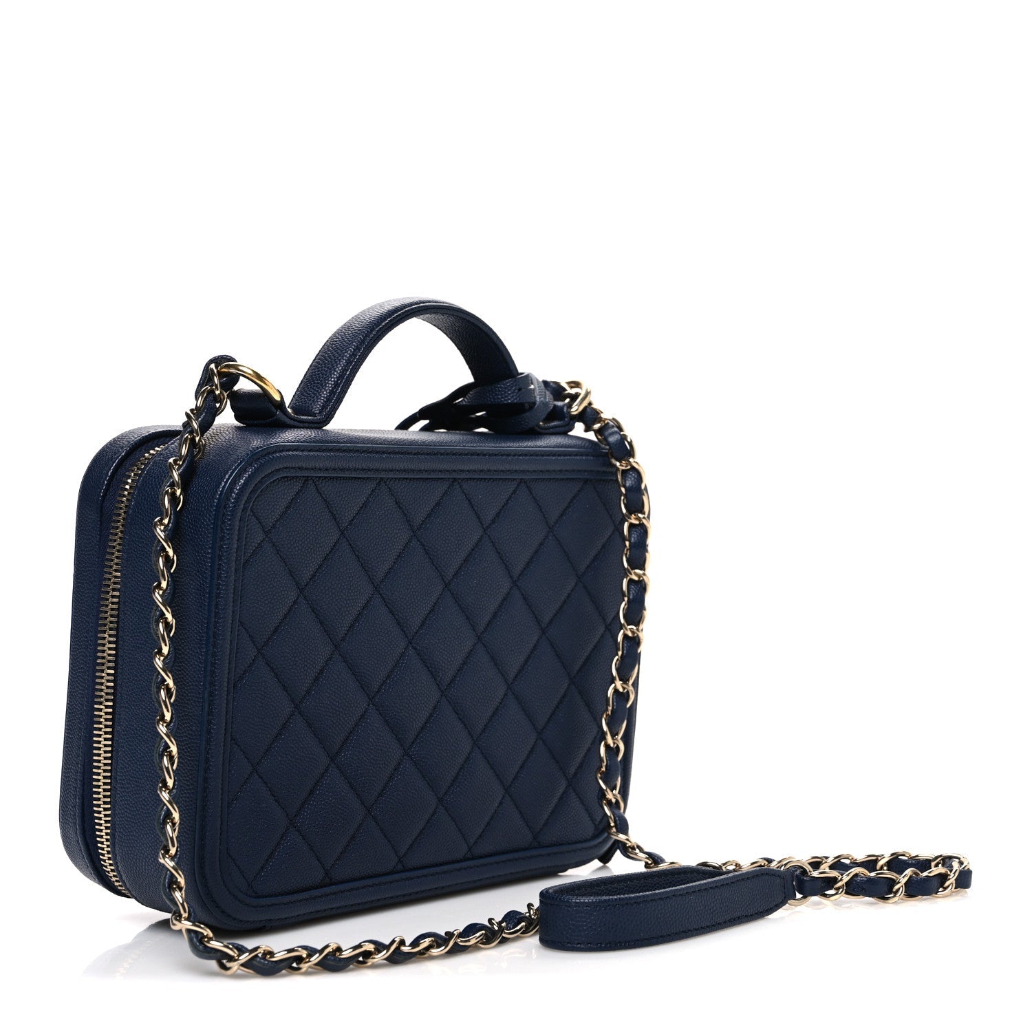 Chanel Caviar Quilted Medium CC Filigree Vanity Case Navy