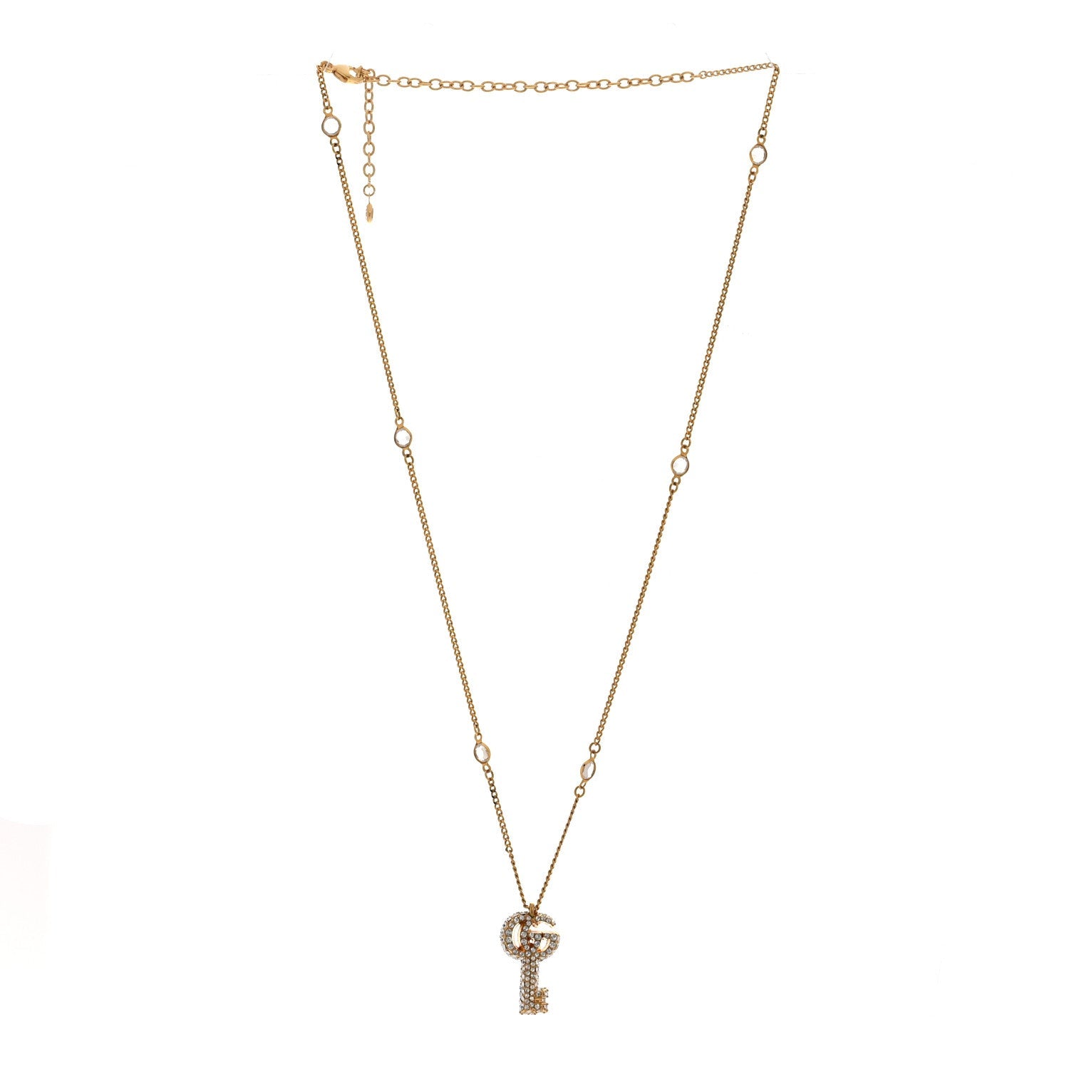 Gucci Crystal Key Pendant Necklace Gold