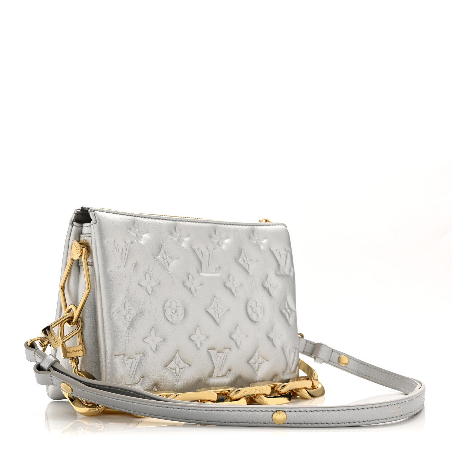 Louis Vuitton Lambskin Embossed Monogram Coussin BB Silver