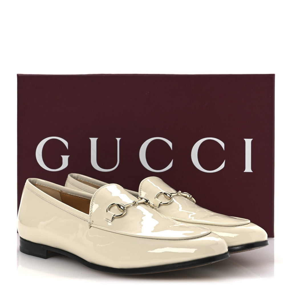 Gucci Patent Womens Jordaan Loafers 39.5 New Ivory