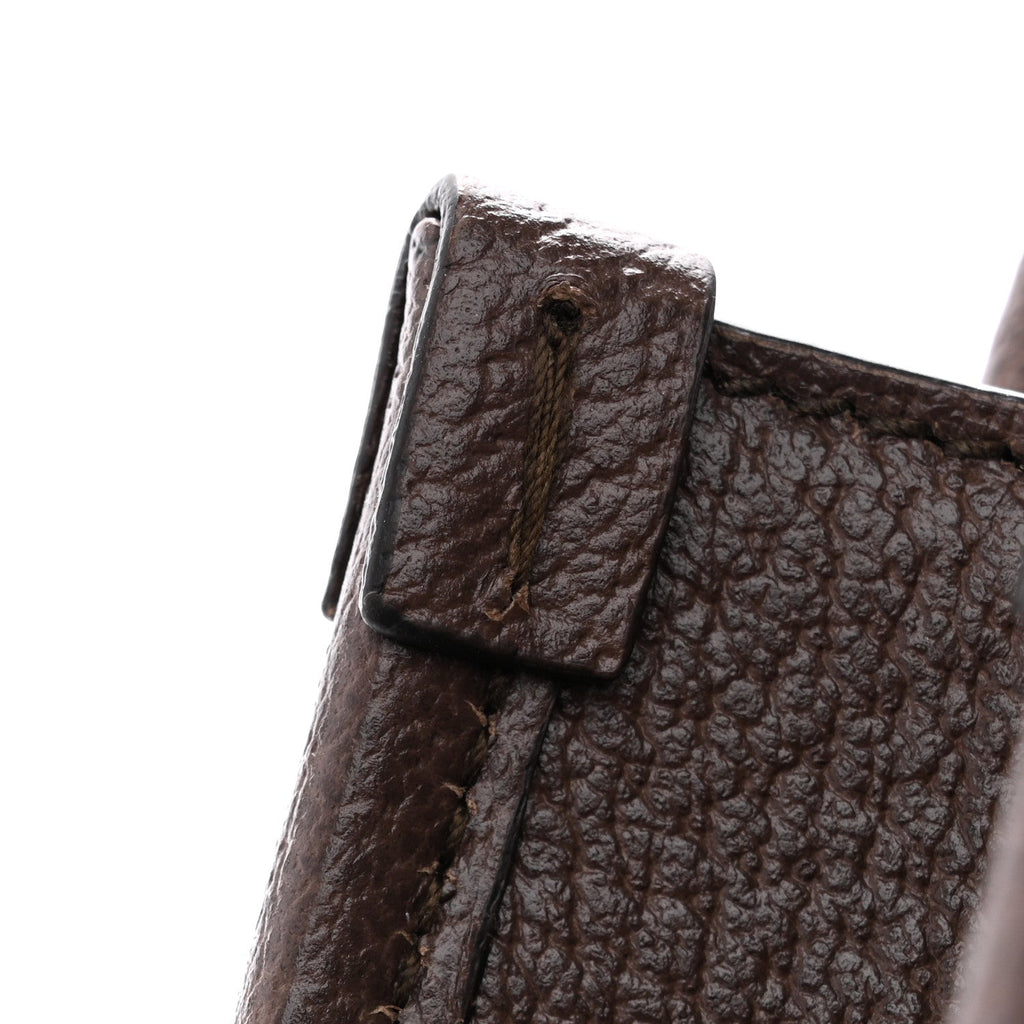 Gucci Monogram Jumbo GG Textured Dollar Calfskin Web Mini Vertical Tote Camel Ebony New Acero