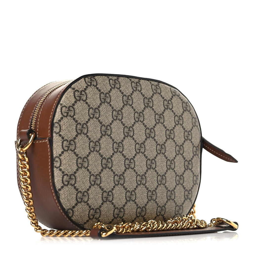 Gucci GG Supreme Monogram Bee Embroidered Mini Chain Shoulder Bag Beige Tuscany