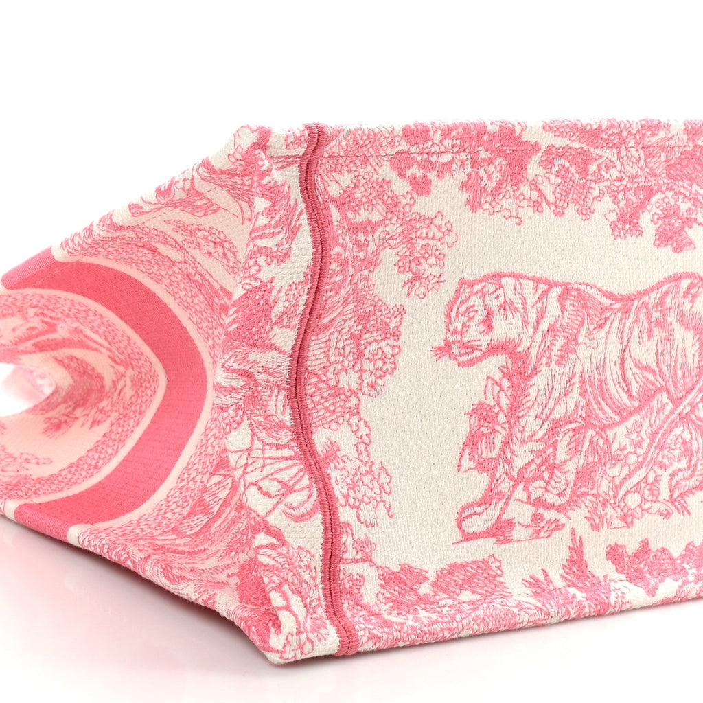 Christian Dior Canvas Embroidered Medium Dioriviera Toile De Jouy Book Tote Peony Pink
