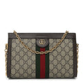 Gucci GG Supreme Monogram Web Small Ophidia Chain Shoulder Bag Brown
