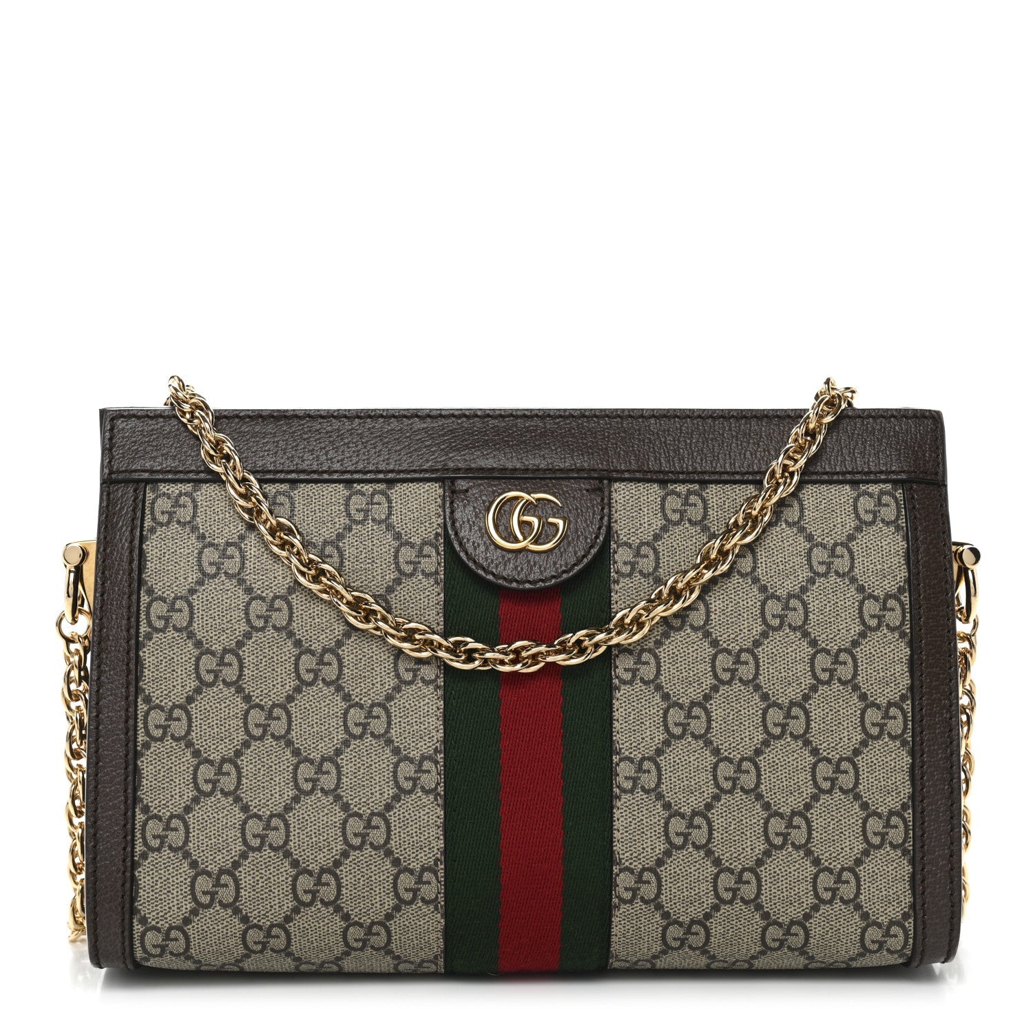 Gucci GG Supreme Monogram Web Small Ophidia Chain Shoulder Bag Brown