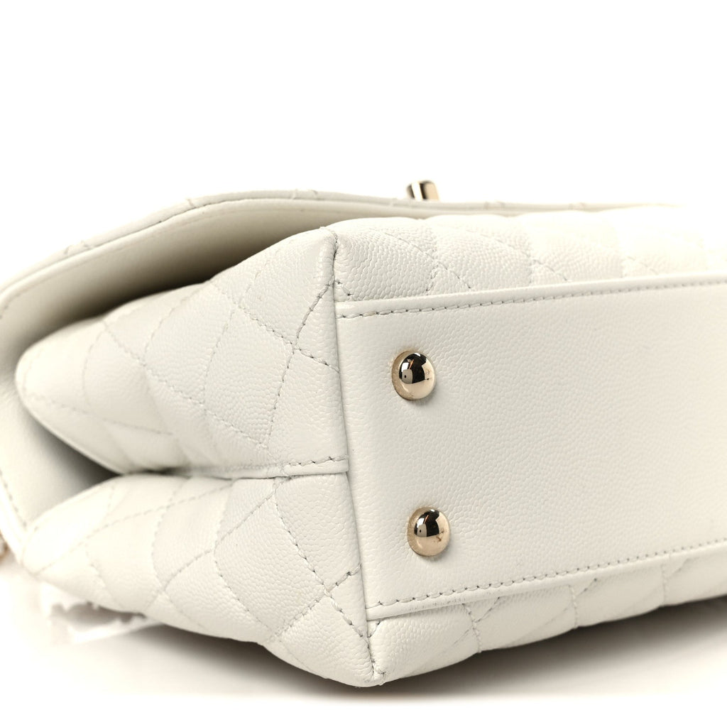 Chanel Caviar Quilted Mini Coco Handle Flap White