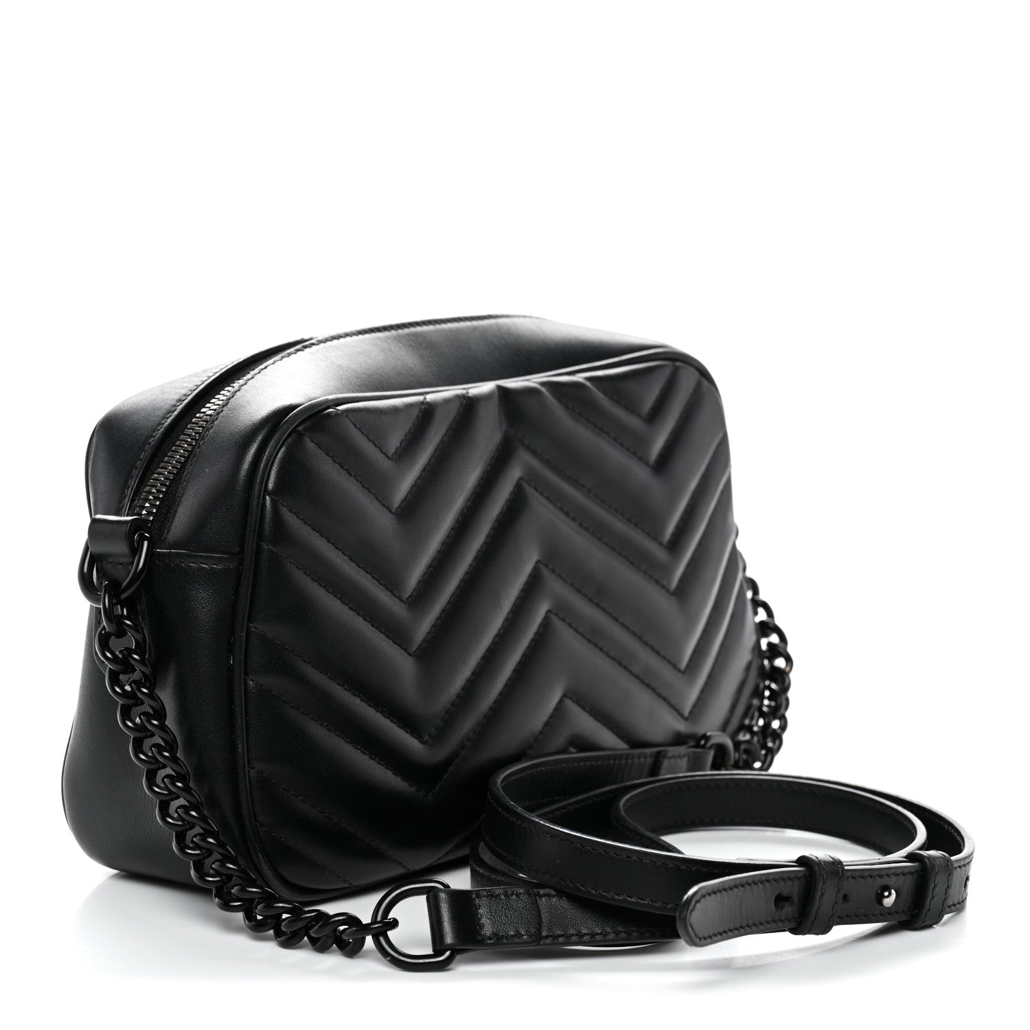 Gucci Calfskin Matelasse Monochrome Small GG Marmont Chain Shoulder Bag Black