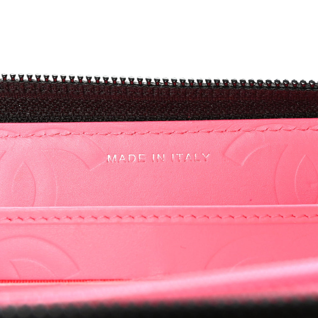Calfskin Quilted Cambon Large Gusset Zip Around Wallet Black