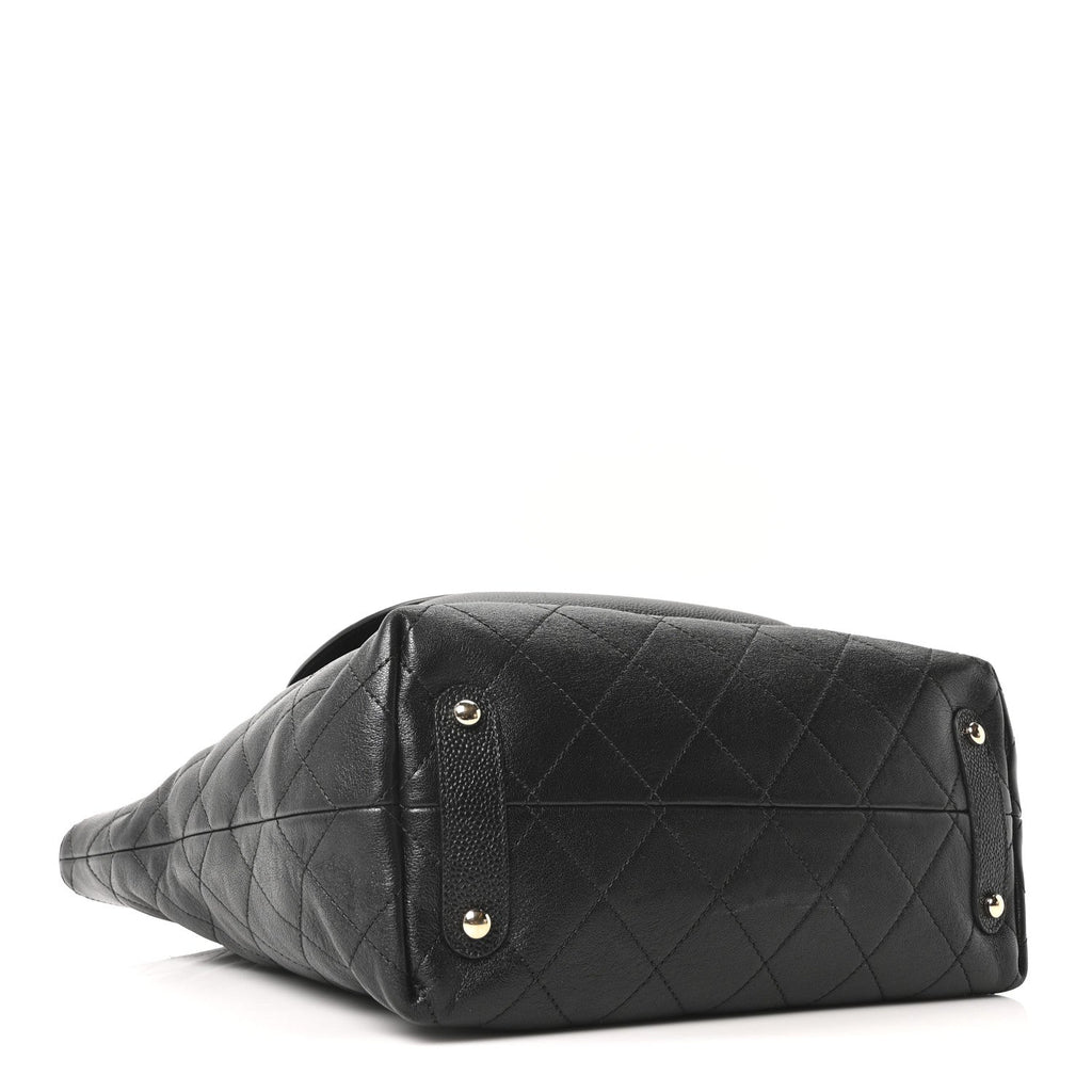 Chanel Sheepskin Caviar Quilted Medium Shopping Tote Black