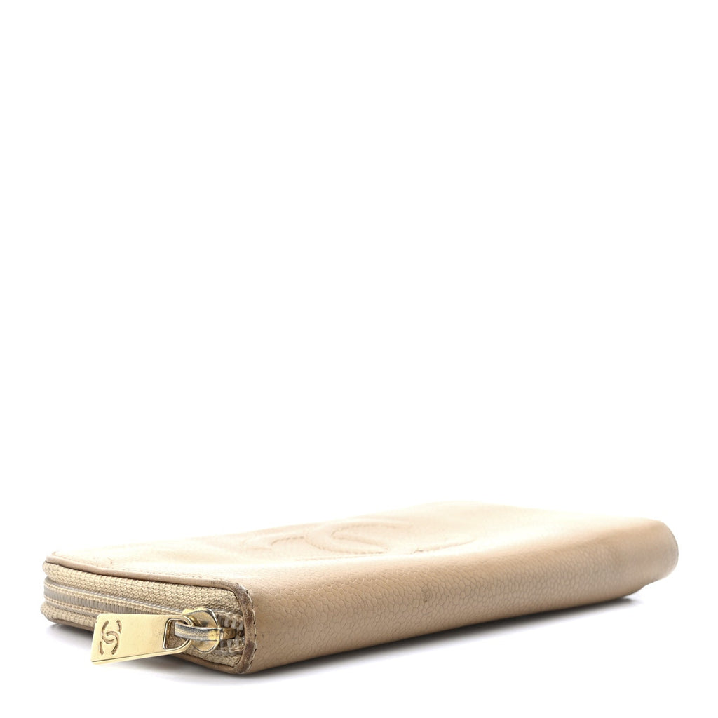 Caviar Large Timeless CC Zip Around Wallet Beige