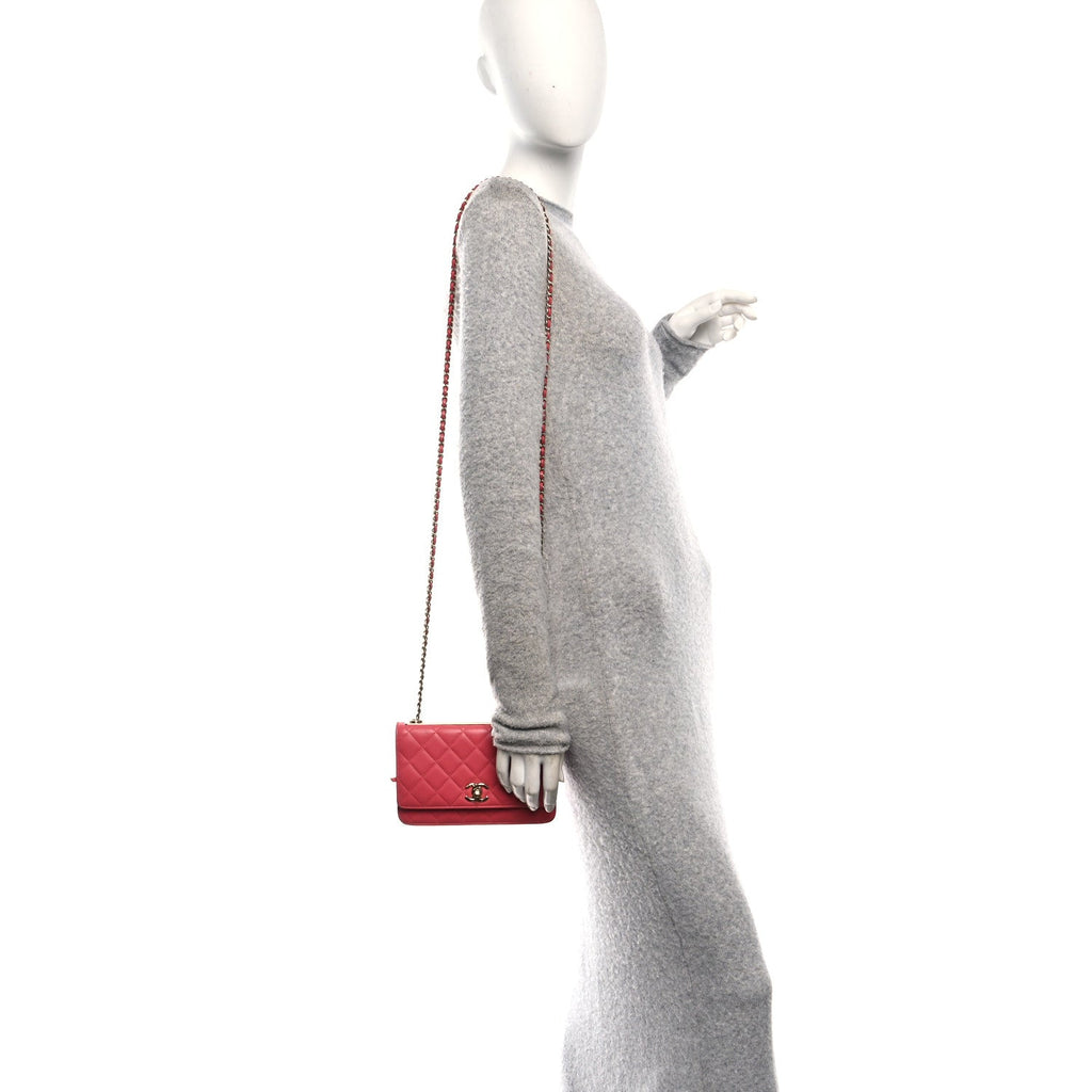 Chanel Lambskin Quilted Trendy CC Wallet On Chain WOC Bright Pink