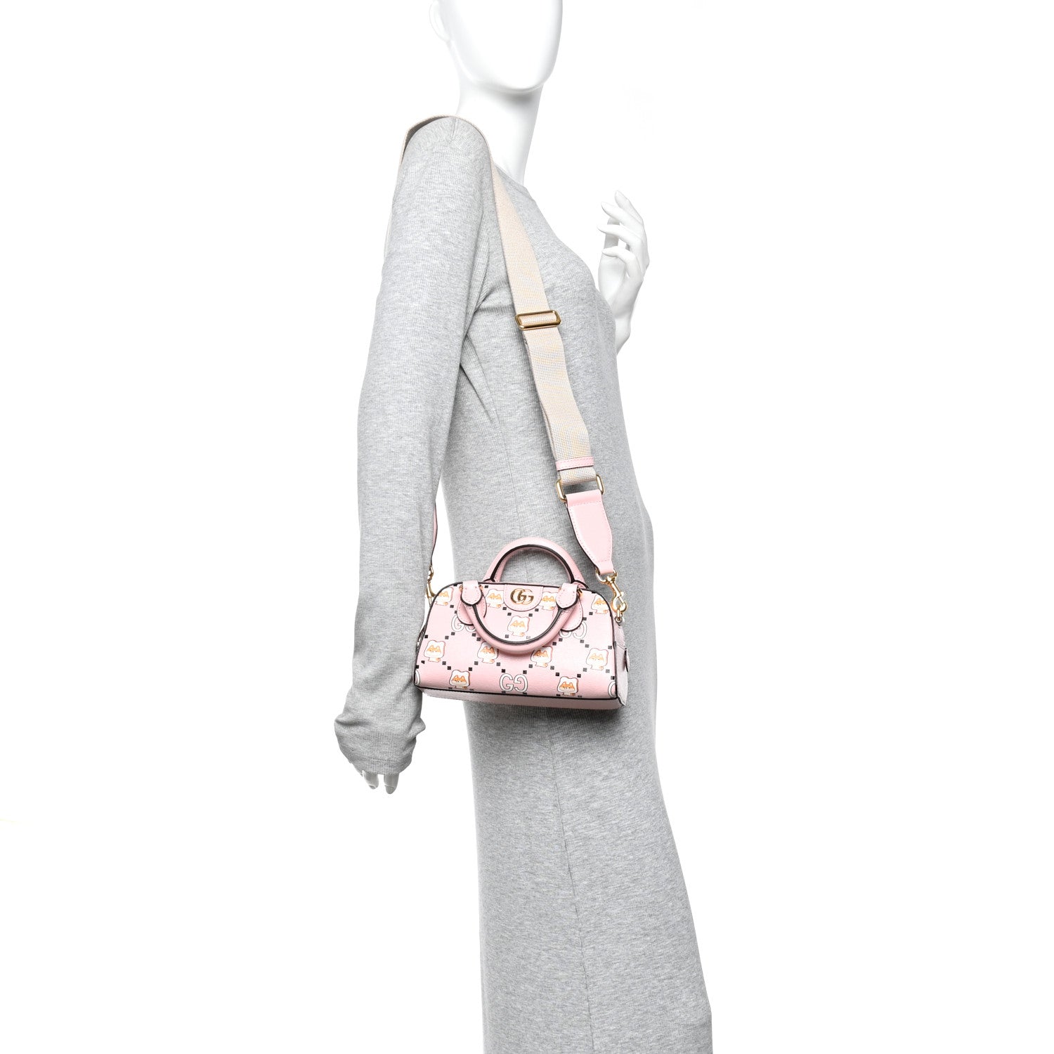Gucci X PIKARAR Textured Dollar Calfskin Animal Print Mini Ophidia Top Handle Bowler Bag Pink Multicolor