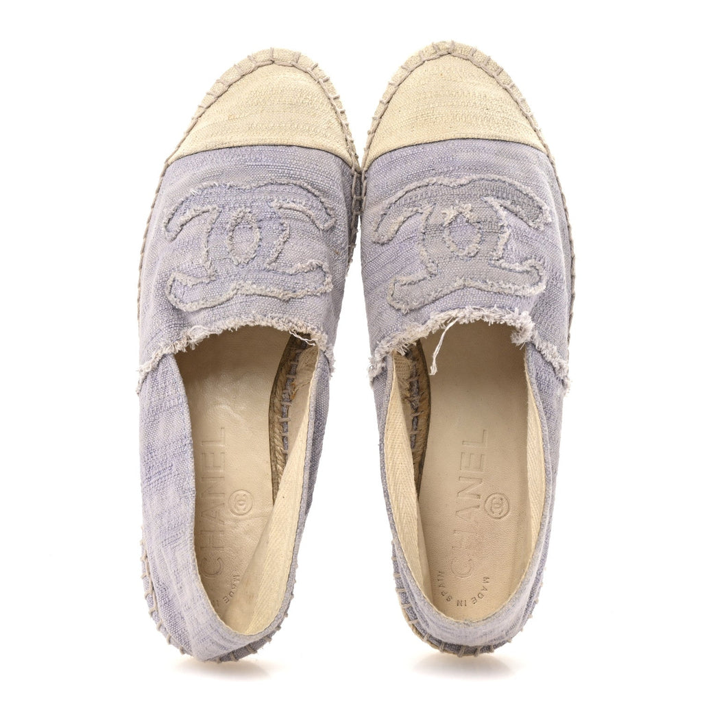 Chanel Toile CC Cap Toe Espadrilles 38 Ecru Purple