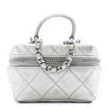 Chanel Metallic Caviar Quilted Mini Top Handle Vanity With Chain Silver