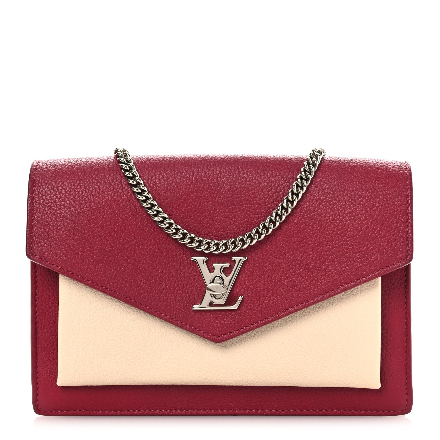 Louis Vuitton Calfskin My Lockme Chain Pochette Lie De Vin Etain Creme