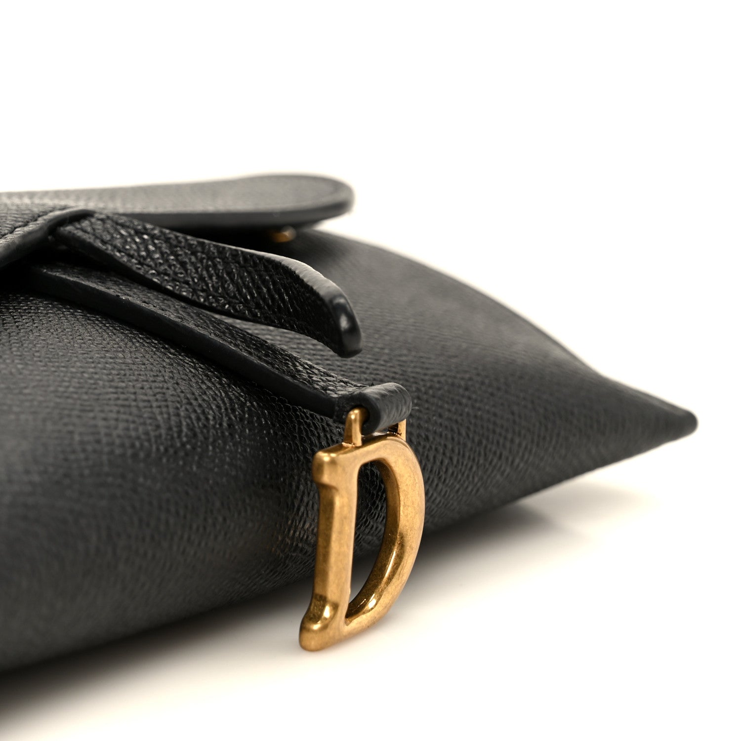 Christian Dior Grained Calfskin Saddle Chain Wallet Pouch Black