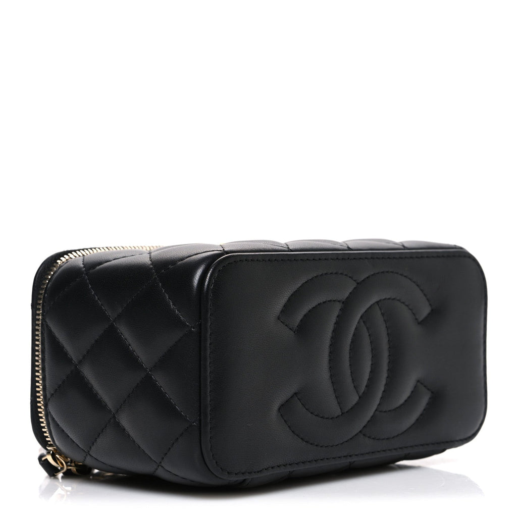 Chanel Lambskin Quilted Pearl Crush Small Vanity Case With Chain Black