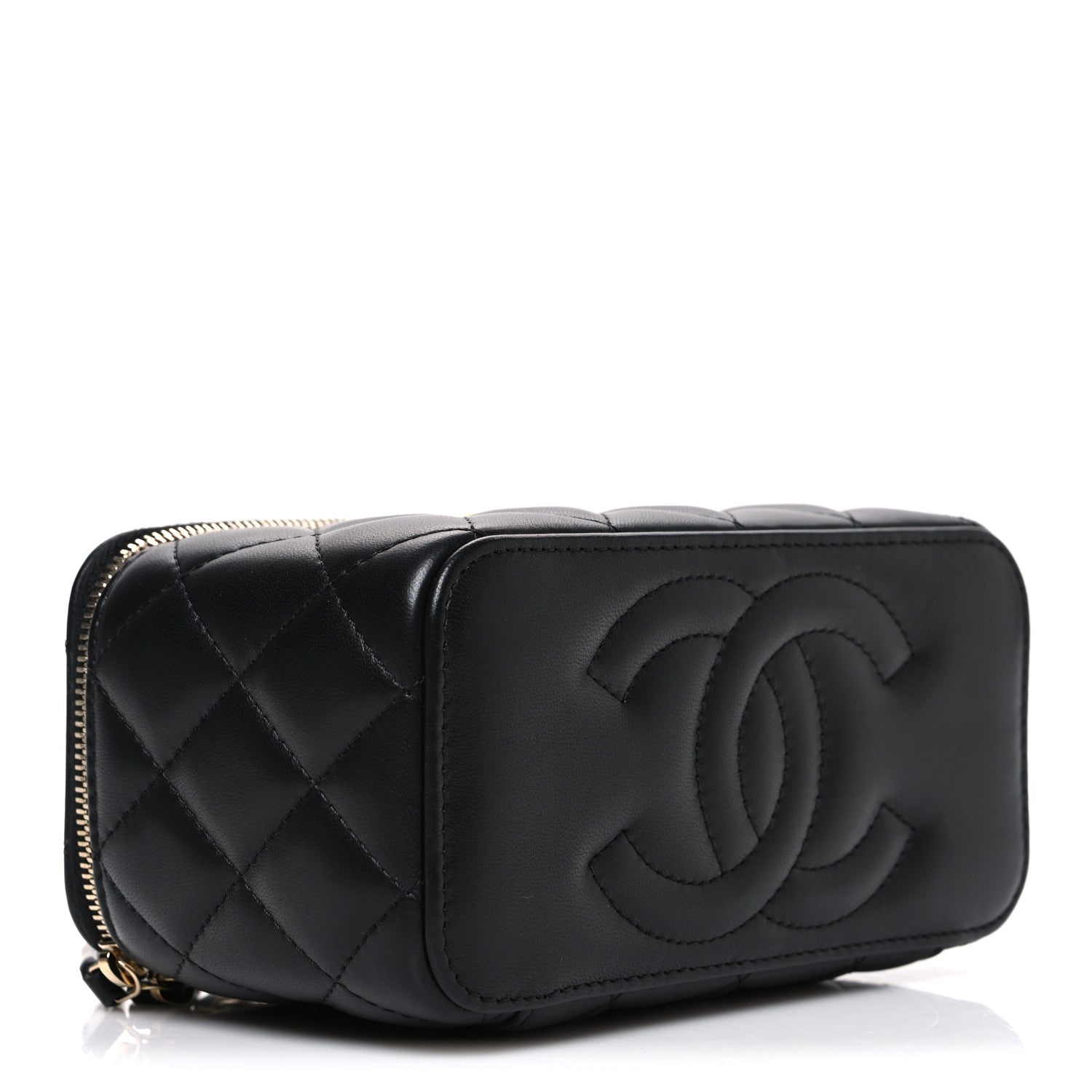 Chanel Lambskin Quilted Pearl Crush Small Vanity Case With Chain Black