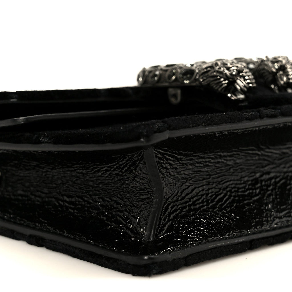 Gucci Velvet Skipper Crystal GG Monogram Super Mini Dionysus Shoulder Bag Black