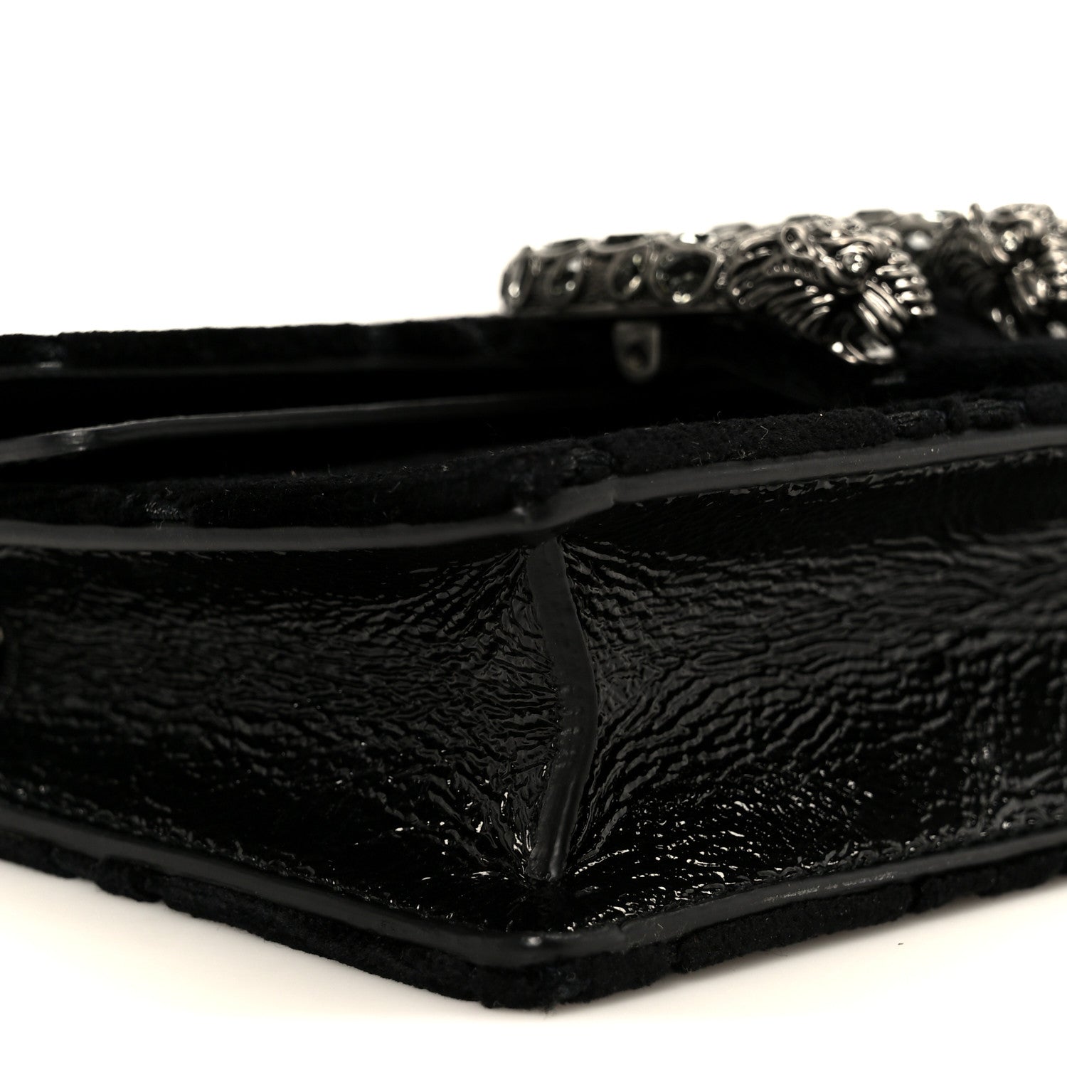 Gucci Velvet Skipper Crystal GG Monogram Super Mini Dionysus Shoulder Bag Black