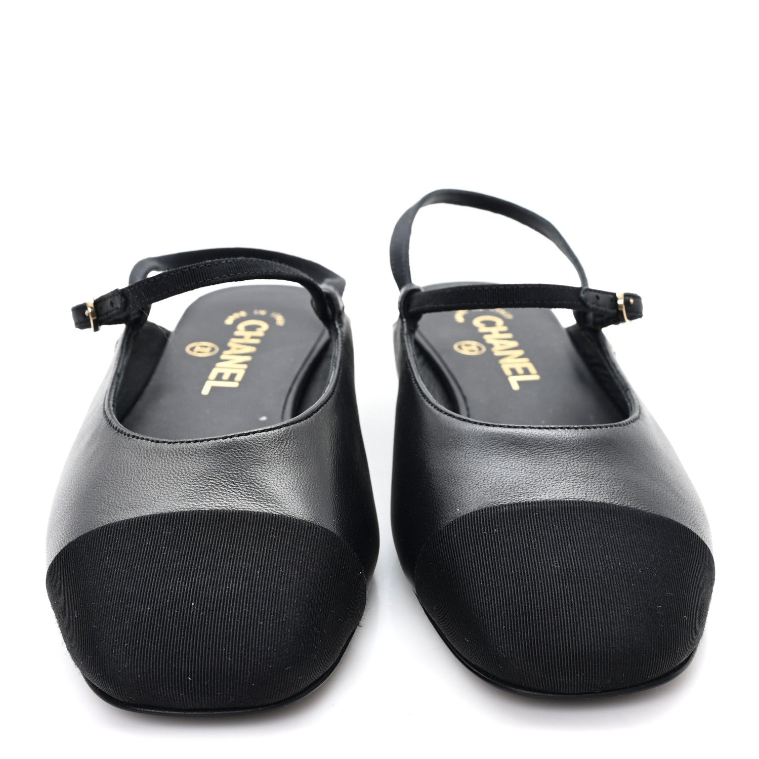 Lambskin Grosgrain Rounded Toe CC Slingback Flats 36.5 Black