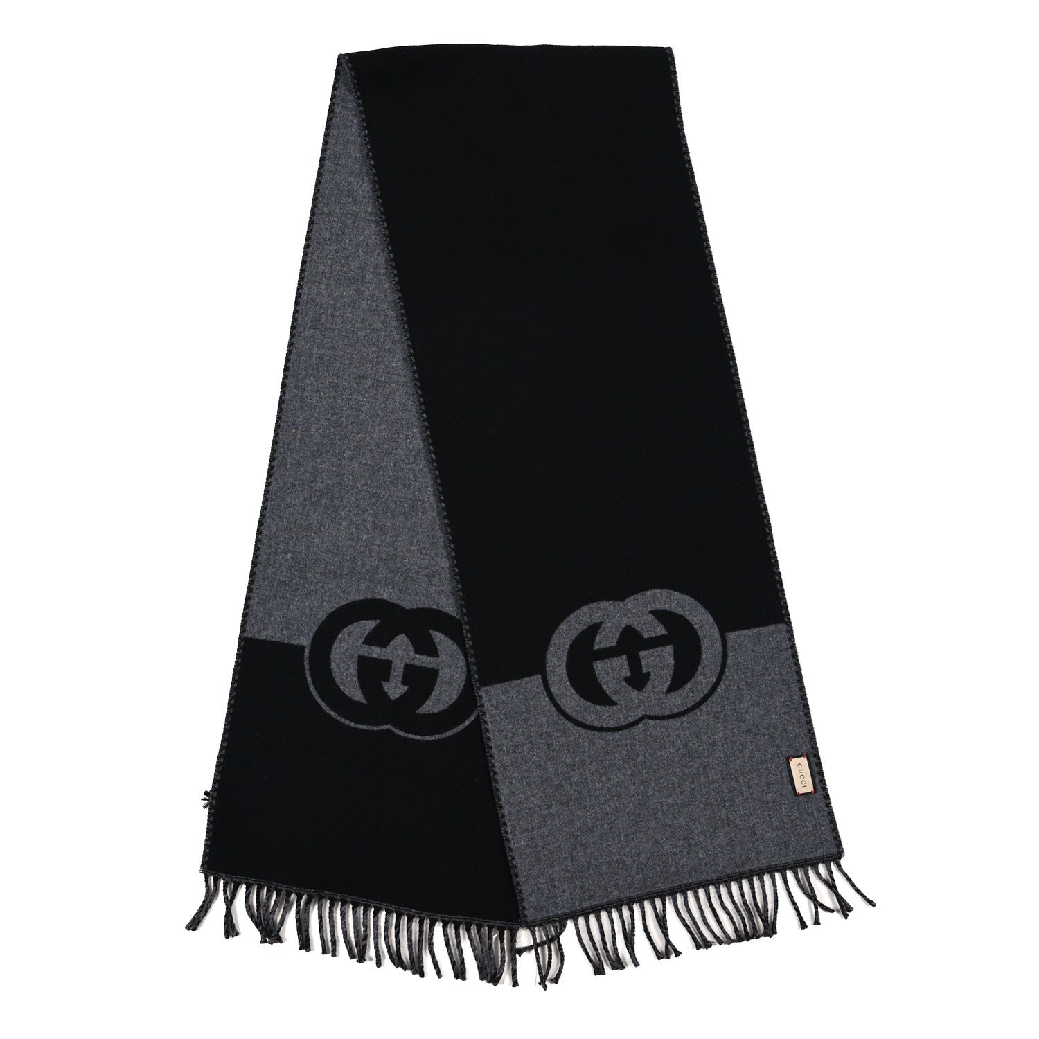 Gucci Wool Cashmere Interlocking G Scarf Grey Black