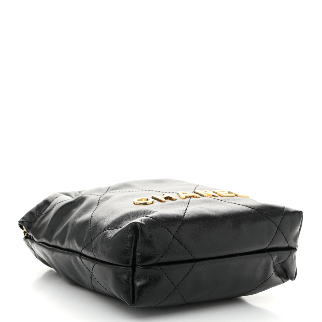 Chanel Shiny Calfskin Quilted Pearl CC Chain Mini Chanel 22 Black