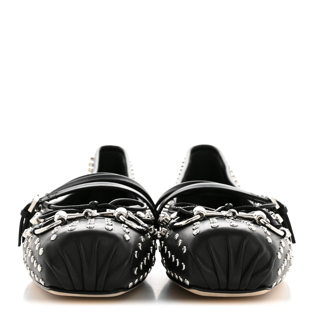 Gucci Nappa Carmaque Studded Horsebit Ballet Flats 39.5 Black