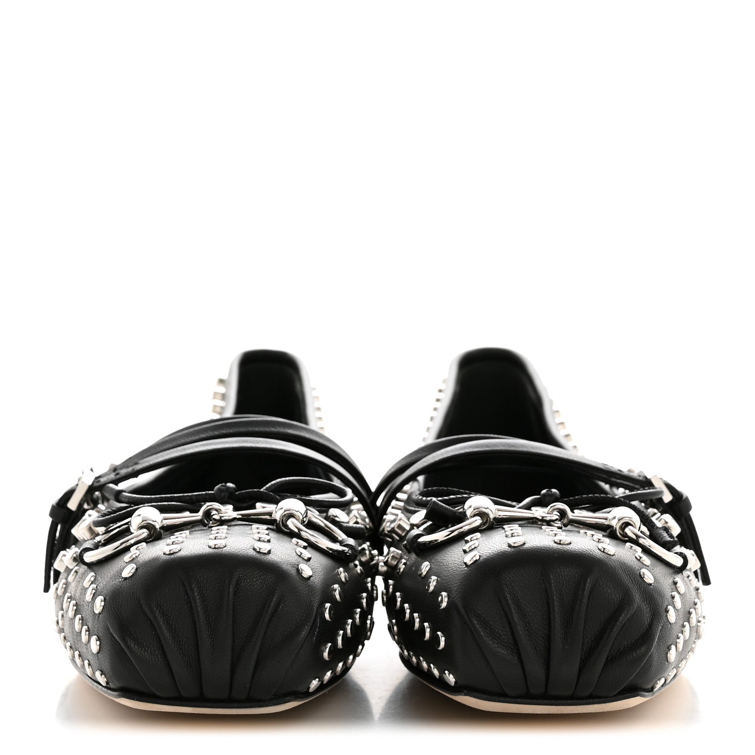 Gucci Nappa Carmaque Studded Horsebit Ballet Flats 39.5 Black