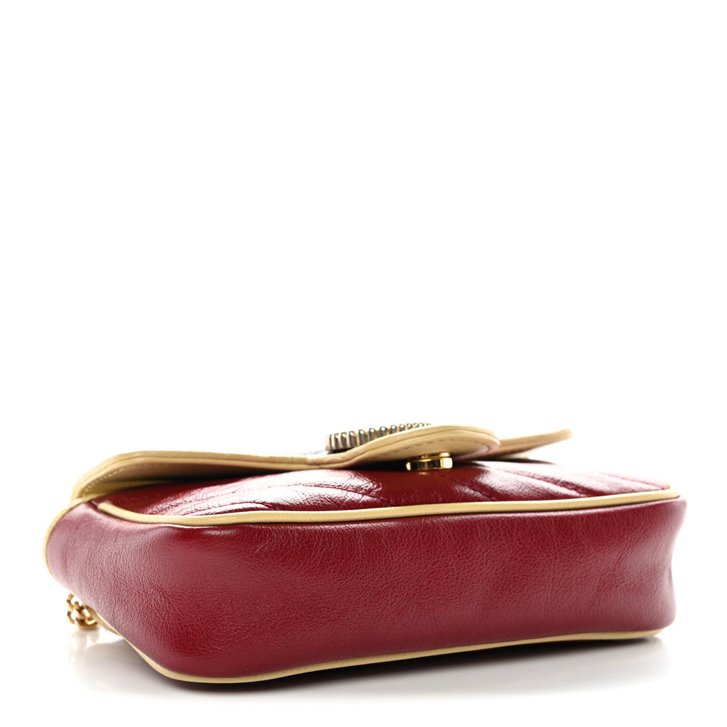 Gucci Vintage Effect Calfskin Matelasse Super Mini Torchon GG Marmont Shoulder Bag Black Beige