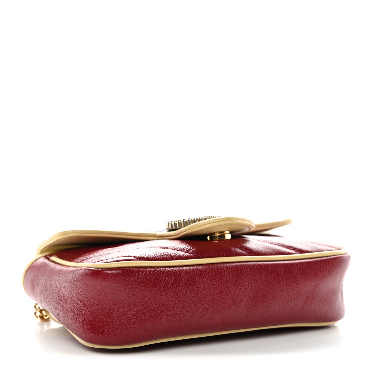 Gucci Vintage Effect Calfskin Matelasse Super Mini Torchon GG Marmont Shoulder Bag Black Beige