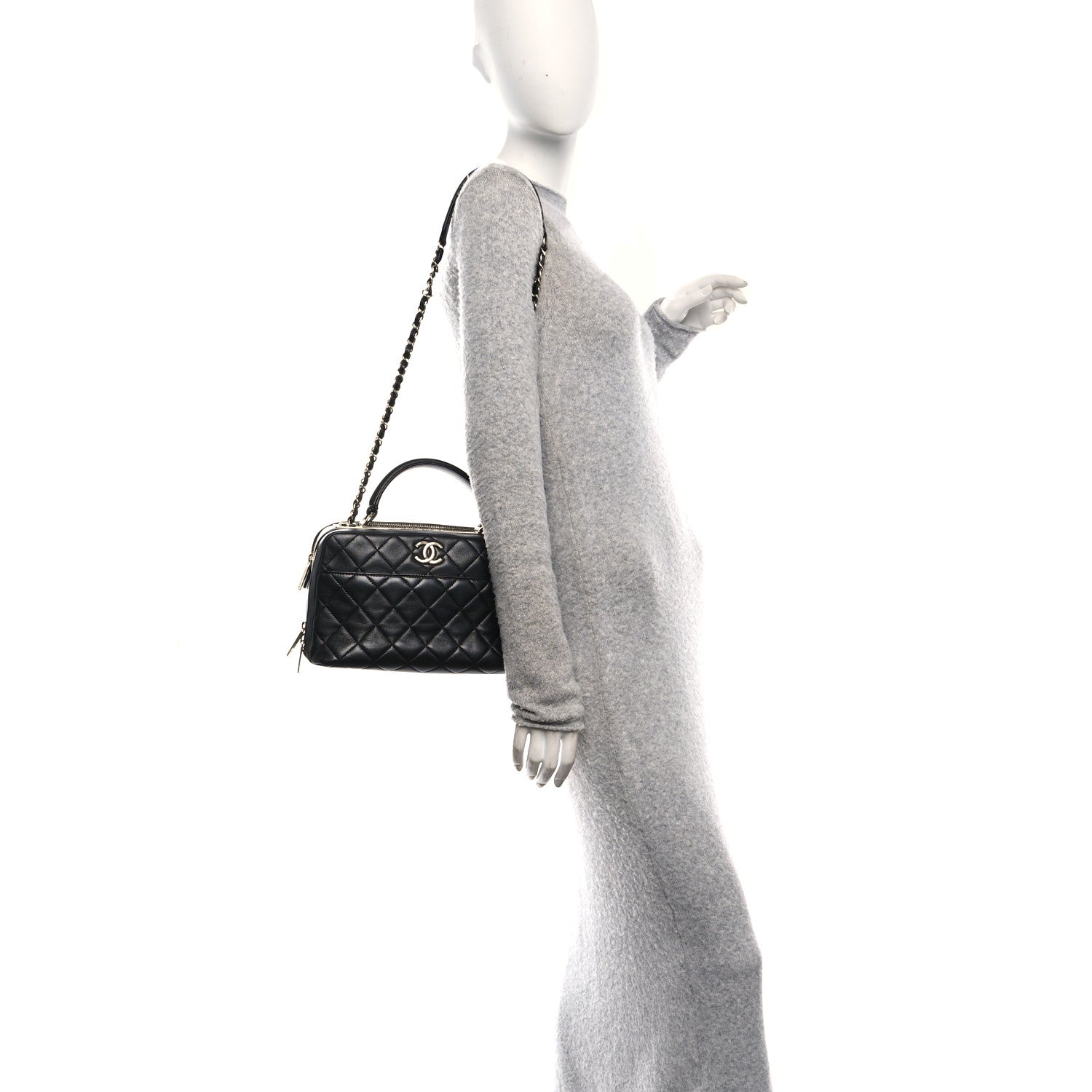 Chanel Lambskin Quilted Medium Trendy CC Bowling Bag Black