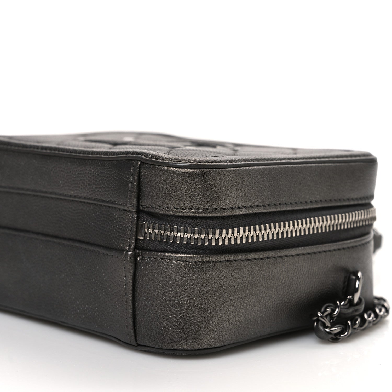 Chanel Metallic Caviar Quilted Small CC Filigree Vanity Case Dark Silver