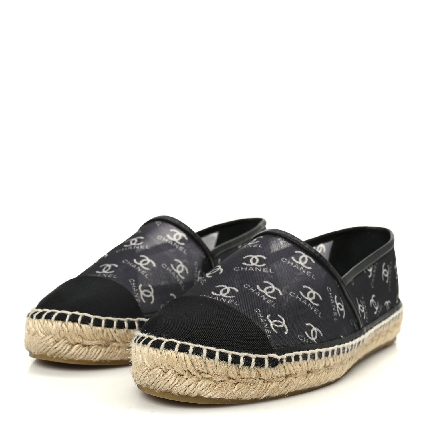 Mesh Grosgrain CC Espadrilles 38 Black White