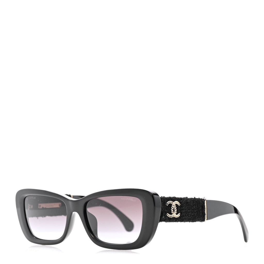 Acetate Tweed Wool CC Rectangle Sunglasses 5514-A Black
